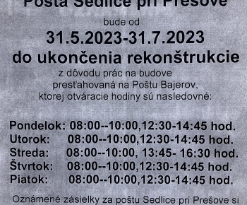 Aktuality / Dočasné zatvorenie pošty Sedlice - foto