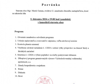 Úradná tabuľa / Pozvánka na zasadnutie obecného zastupiteľstva - foto