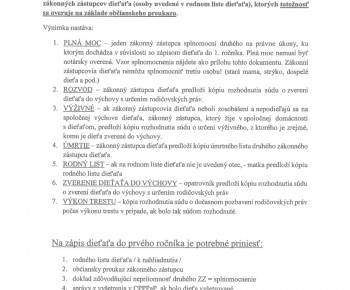 Aktuality / Oznámenie o zápise dieťaťa do 1. ročníka - foto