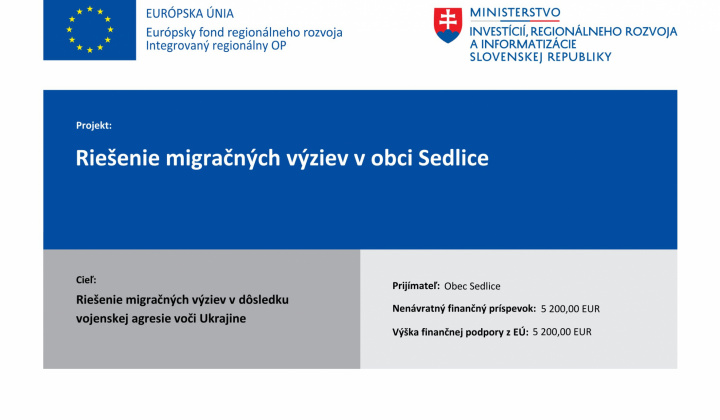 Projekt: Riešenie migračných výziev v obci Sedlice